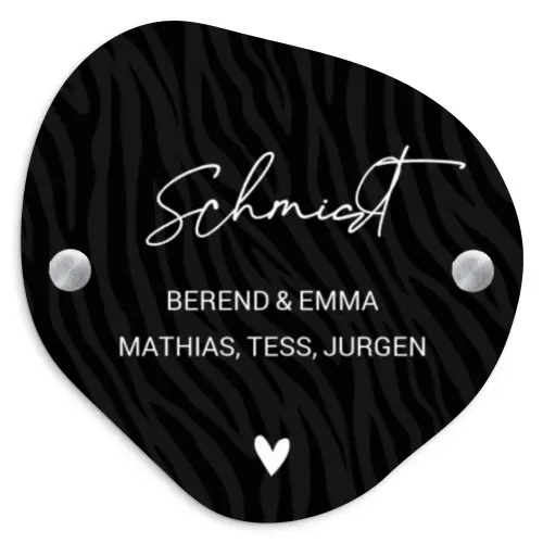 Zwart zebraprint - Sierlijk Naambord Organisch middel -3d