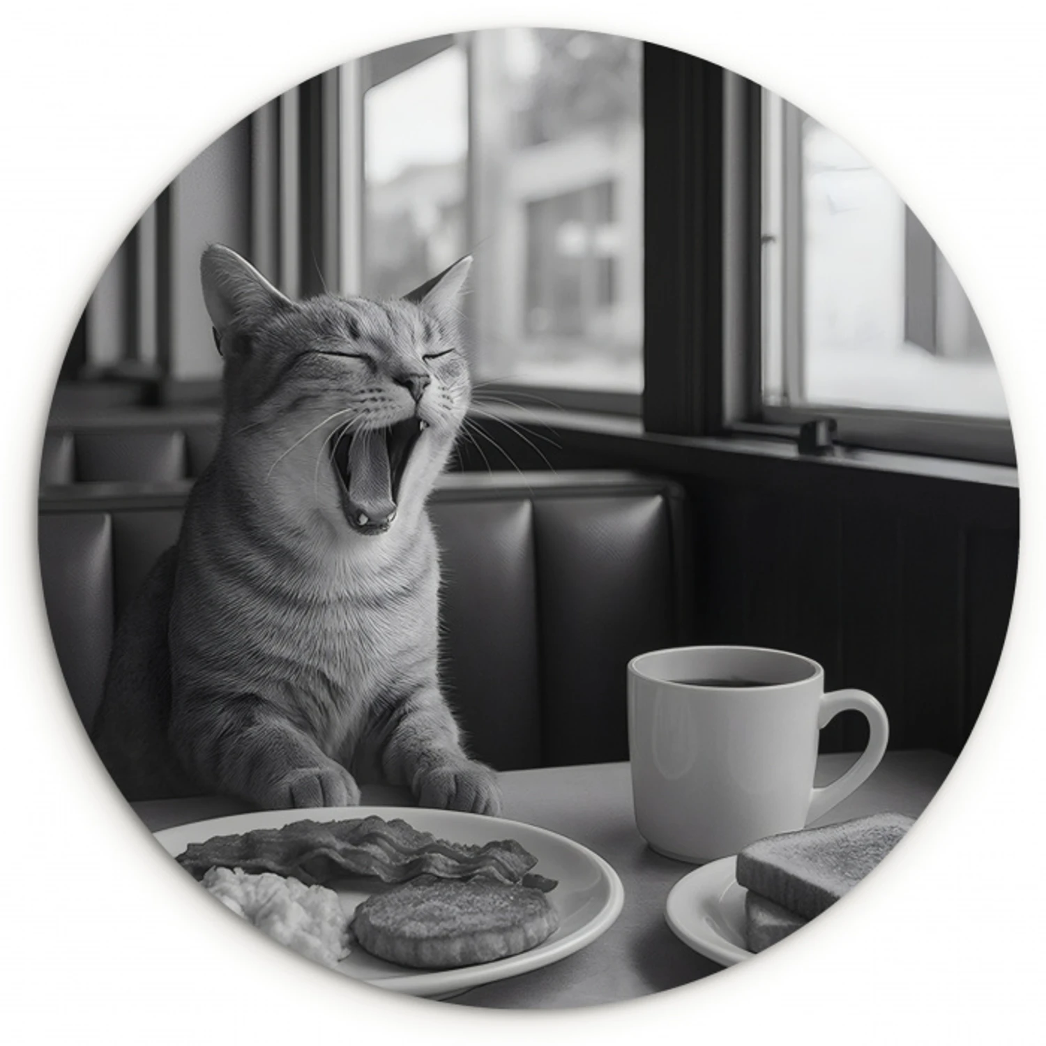 Kat - Koffie - Brood - Zwart Wandcirkel plexiglas klein -3d