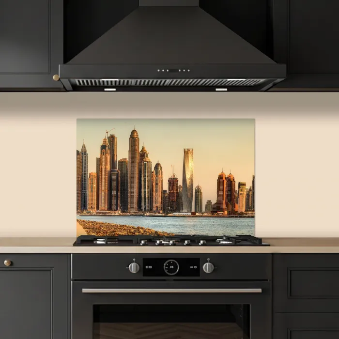 Skyline - Kanaal - Wolkenkrabbers keuken achterwand spatscherm klein -sfeer1