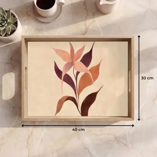 Minimalistisch - Bloem - Bladeren - Beige Dienblad Rechthoek middel -USP_Formaat