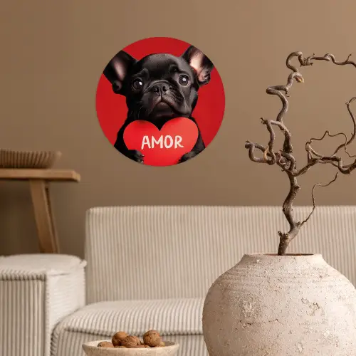 Amor - Hond  - Hartje - Rood Wandcirkel behangsticker klein -sfeer1