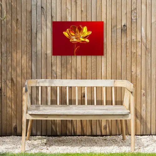 Bloem - Goud - Glazen Tuinposter op houten frame 2 cm dik klein -sfeer4