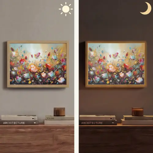 Bloemen - Kunst - Natuur - Olieverf Light Box met batterij (Wandlamp) middel -sfeer3