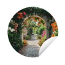 Doorkijk - Bloemen - Natuur - Bloementuin Wandcirkel tuinposter met ringen klein -3d