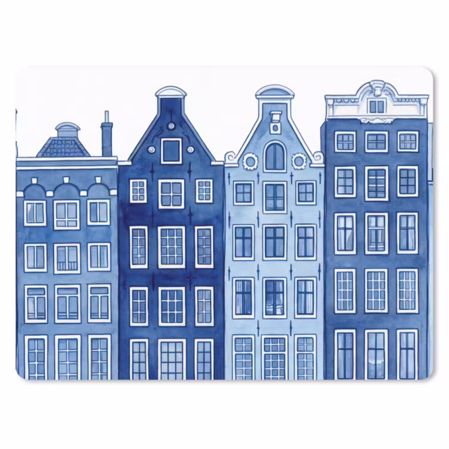 Muismat - Aquarel - Grachtenpanden - Delfts - Blauw