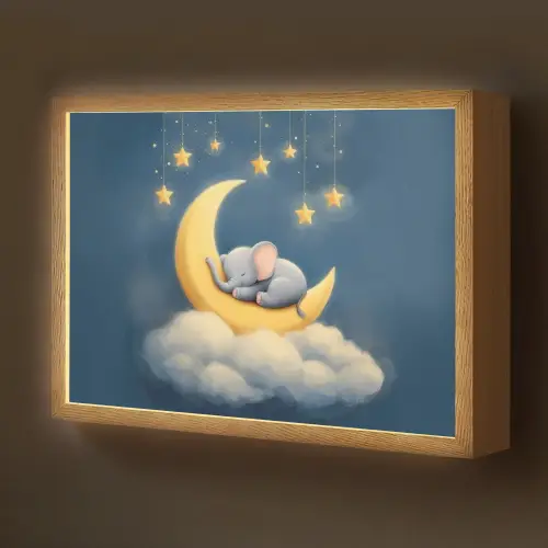Sterren - Olifant - Maan - Wolken Light Box met batterij (Wandlamp kind) middel -z3d_website