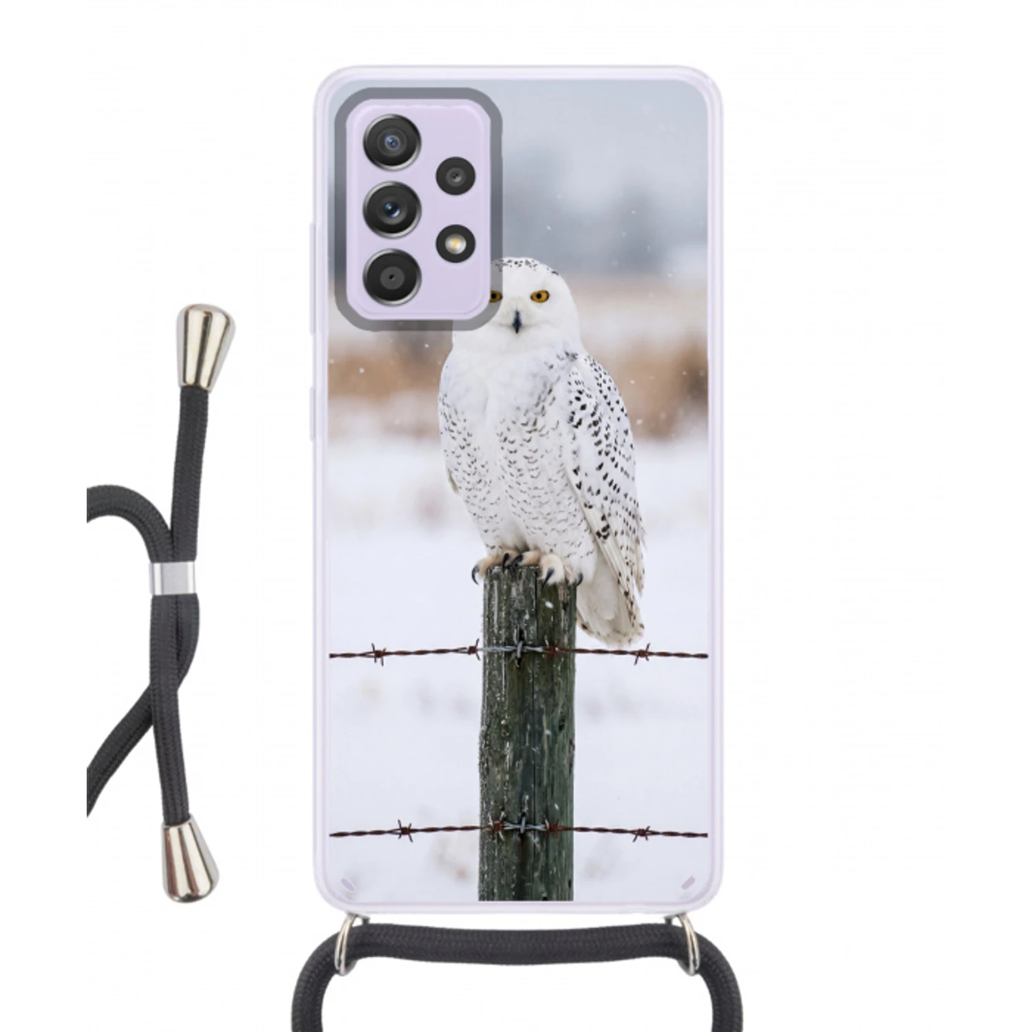 Sneeuwuil - Hek - Sneeuw - Wit Hoesje Samsung Galaxy A52 5G met koord klein -3d