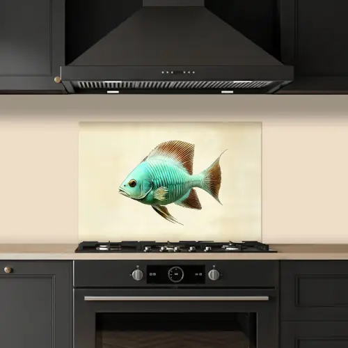Schubben - Vis - Mint - Minimalistisch keuken achterwand spatscherm klein -sfeer1