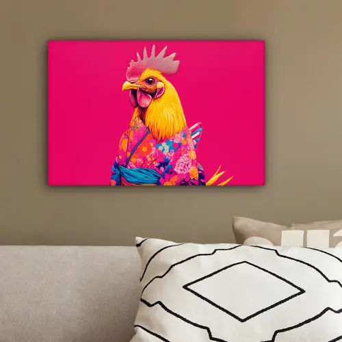 Haan - Kleurrijk - Kimono - Roze canvas 2cm klein -sfeer3