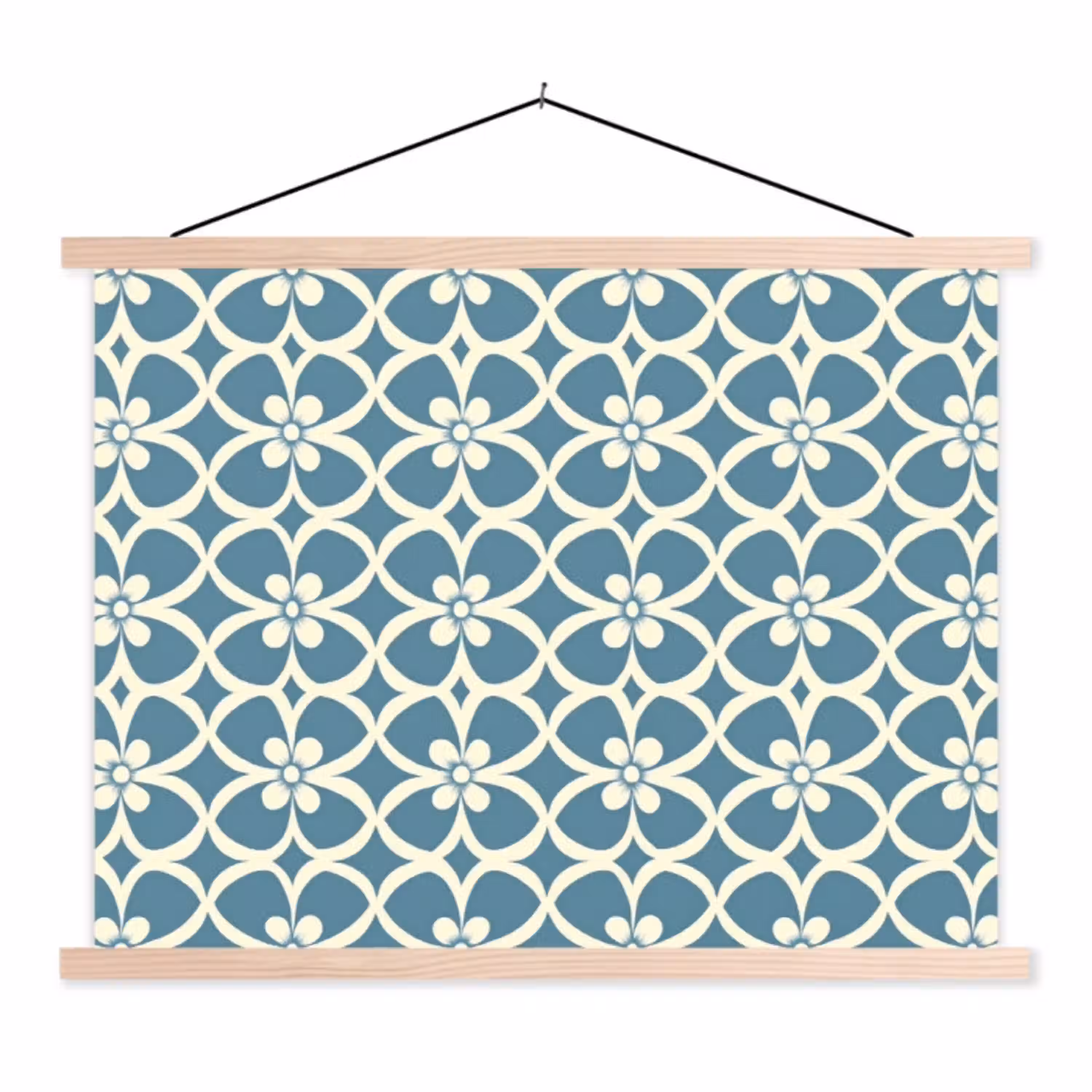 Patroon - Symmetrisch - Blauw textielposter latten blank klein 122 -3d