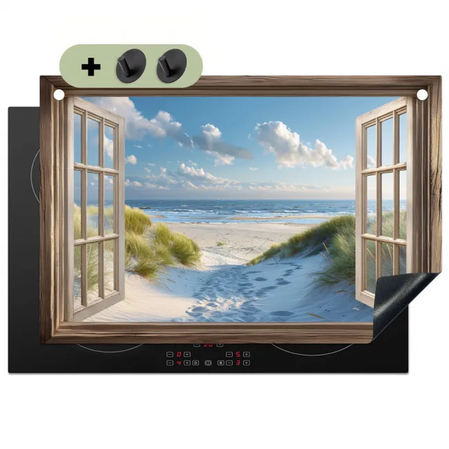 Induction Hob Cover & Splashback (2-in-1) - View - Beach - Window - Dunes - Sea