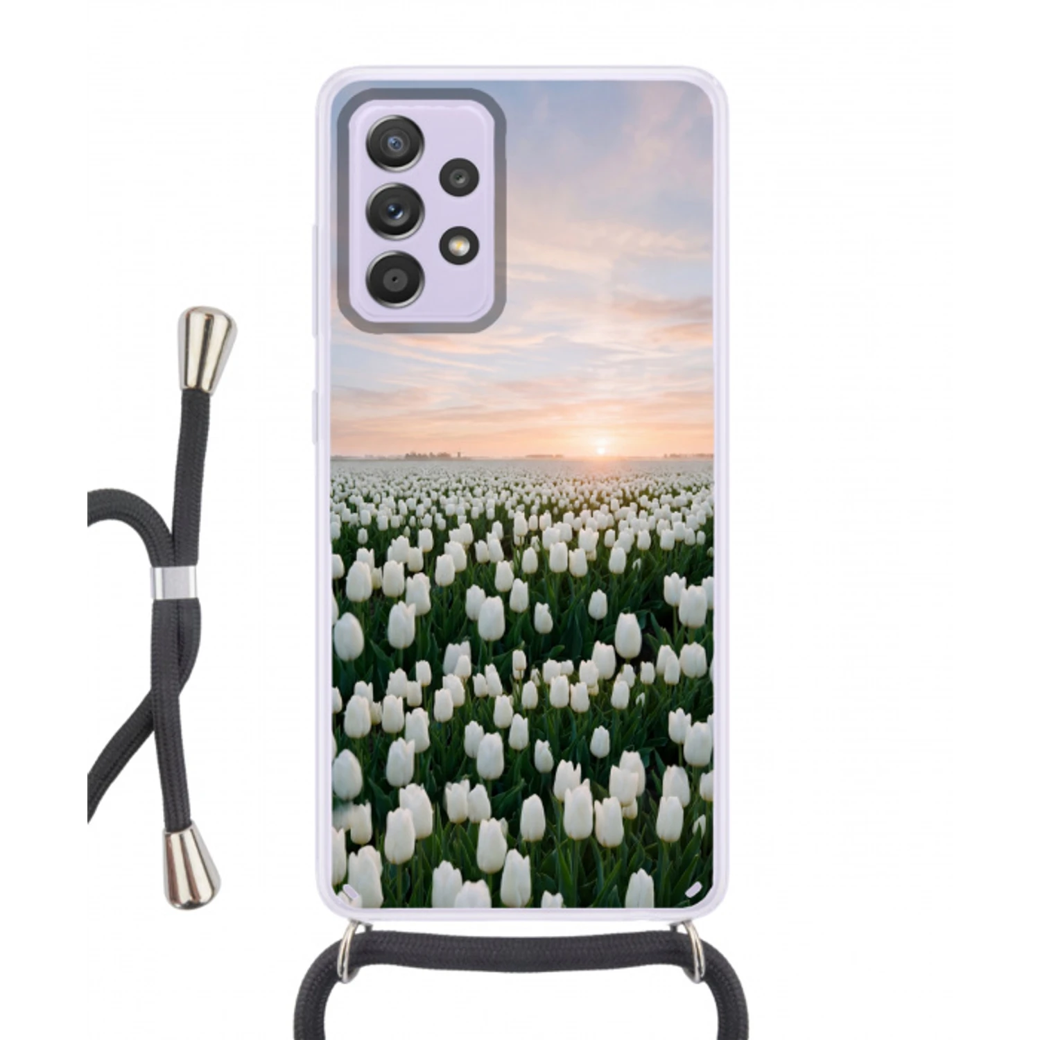 Tulpen - Landschap - Wit Hoesje Samsung Galaxy A52 5G met koord klein -3d