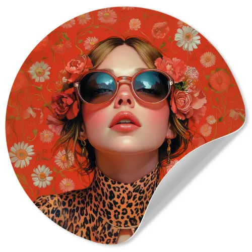 Vrouw - Kleurrijk - Dierenprint - Bloemen Wandcirkel behangsticker klein -3d