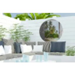 Tropisch - Palmboom - Doorkijk - Zee Wandcirkel tuinposter met ringen klein -buiten2