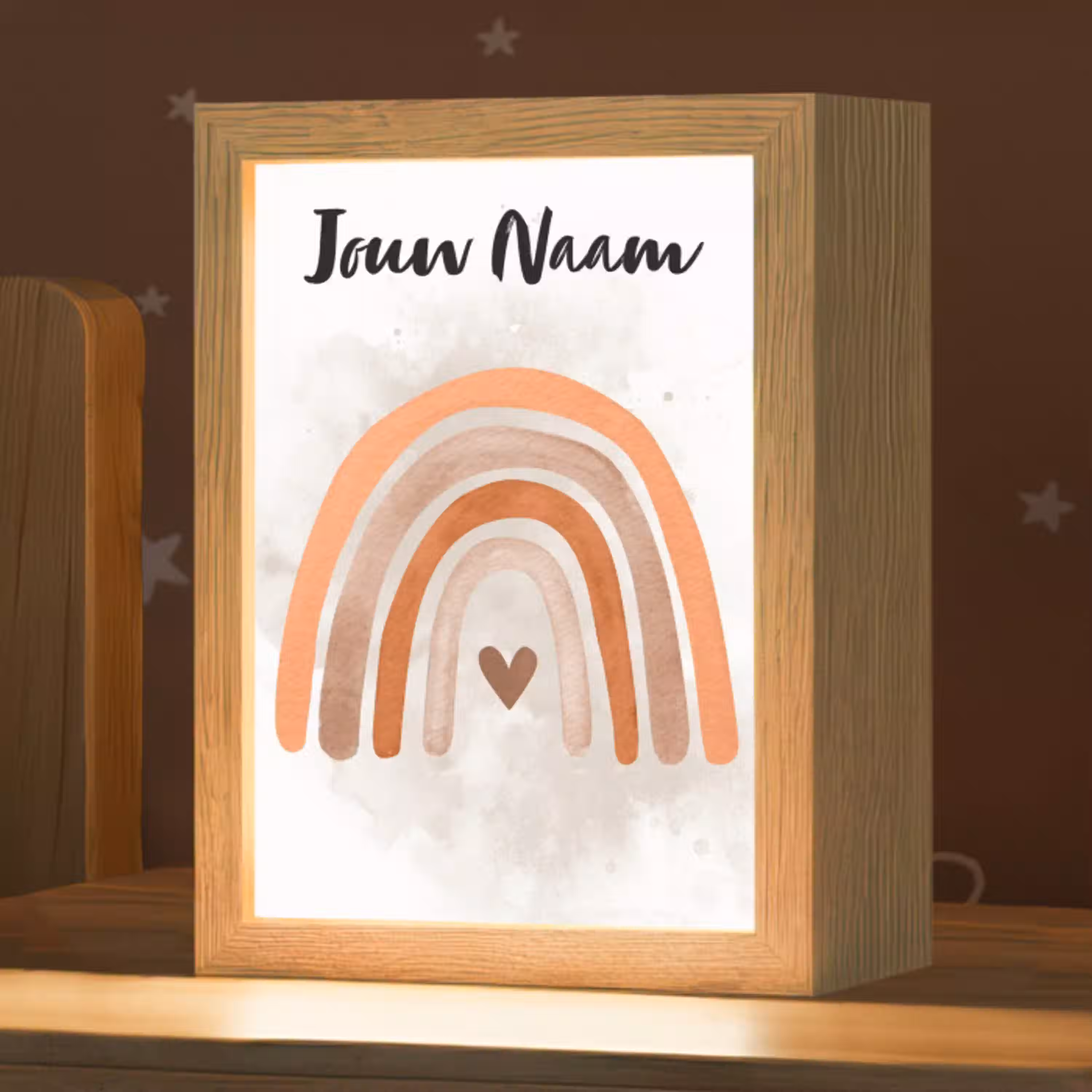 Regenboog - Roze - Pastel kleuren - Hartje Light Box met kabel (Kinderlampje) klein -zzz_3d_website