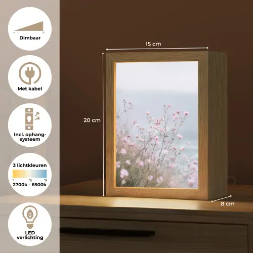 Klif - Bloemen - Zee - Roze Light Box met kabel (Tafellamp) klein -USP_NL