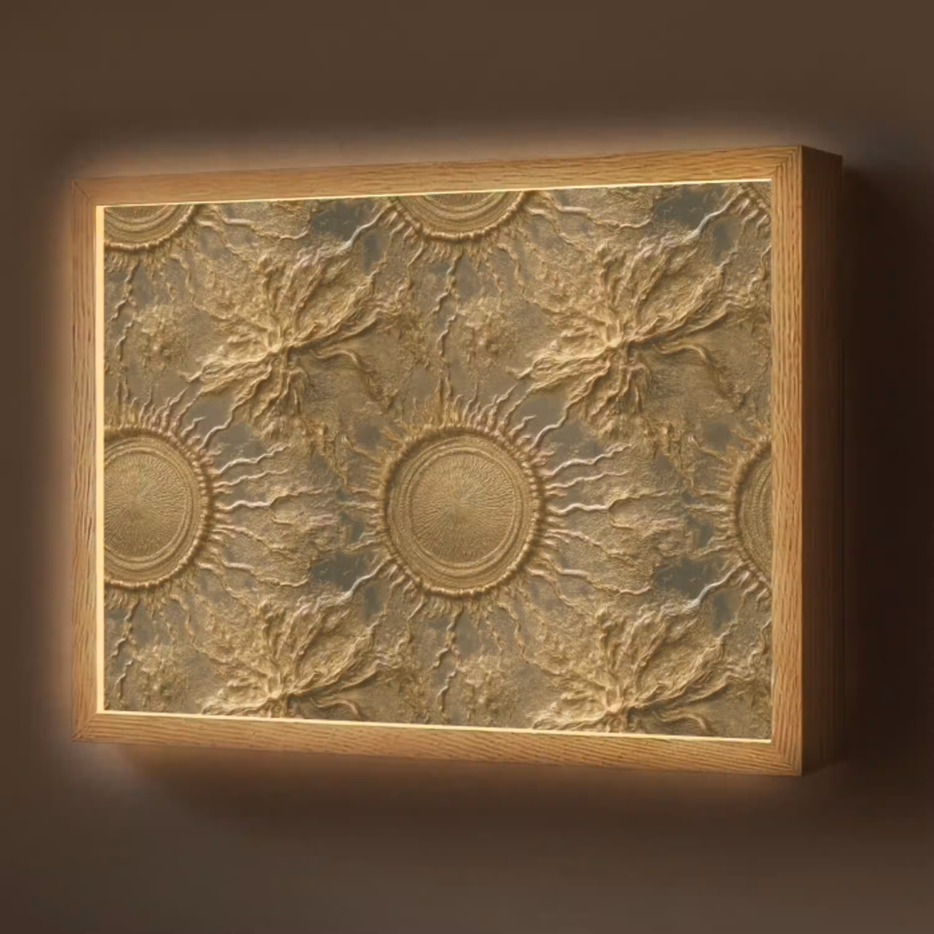 Zon - Reliëf - Antiek - Goud Light Box met batterij (Wandlamp) middel 907 -z3d_website