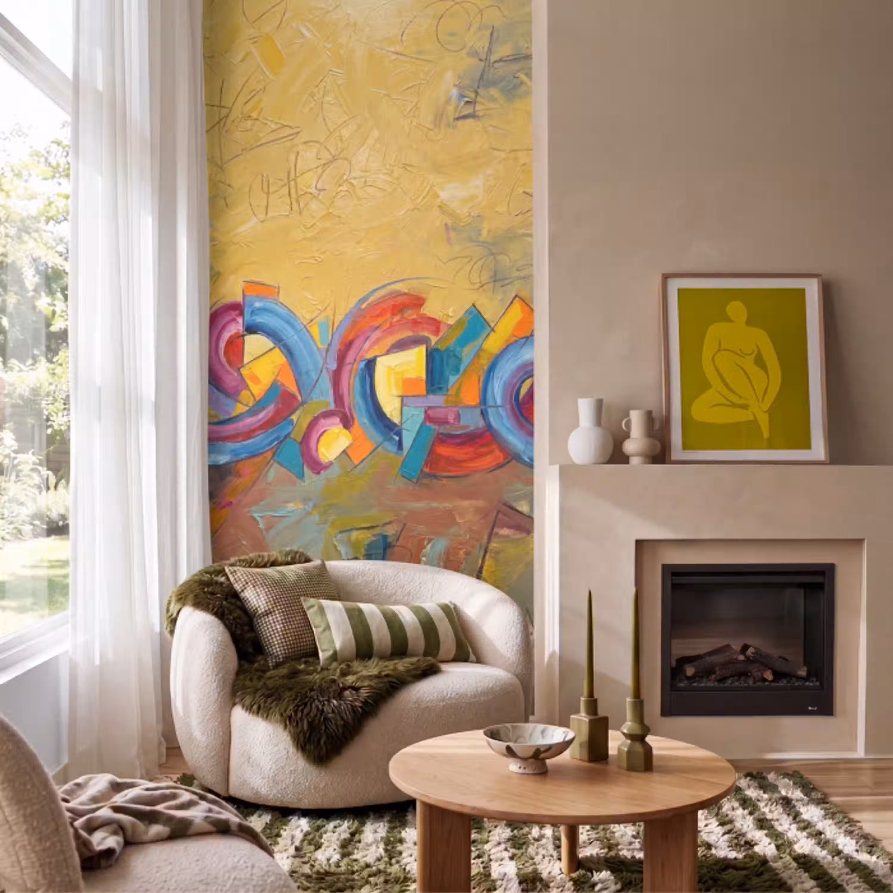 Abstract - Cirkels - Schilderij - Kleurrijk - Dynamisch Behang Vlies klein -sfeer2