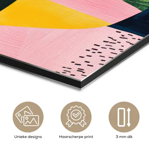 Abstract - Roze - Lappen - Vormen - Geel aluminium wit klein -closeup_NL