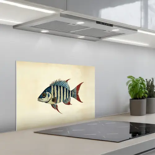 Gestreept - Donkerblauw - Rugvin - Vis keuken achterwand spatscherm klein -3d_schuin