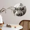 Schotse hooglander - Koe - Dieren - Zwart - Wit Wandcirkel kunststof plaat 5mm dik klein -sfeer4