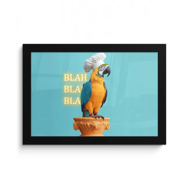 Papegaai - Koksmuts - Quote - Neon fotolijst zwart zonder passe partout klein -3d