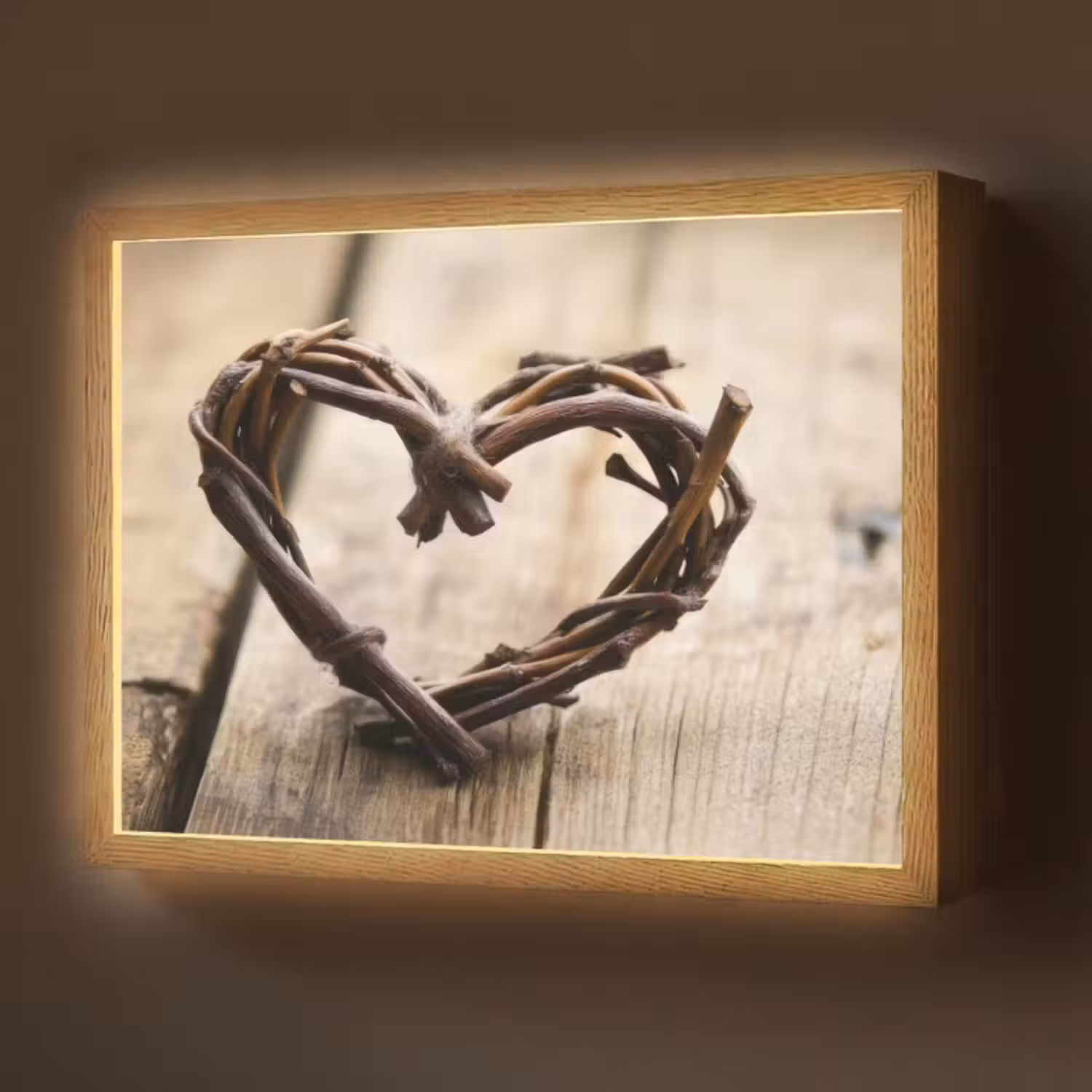 Lightbox - Wandlamp - Hart - Hout - Natuur - Takken - Bruin