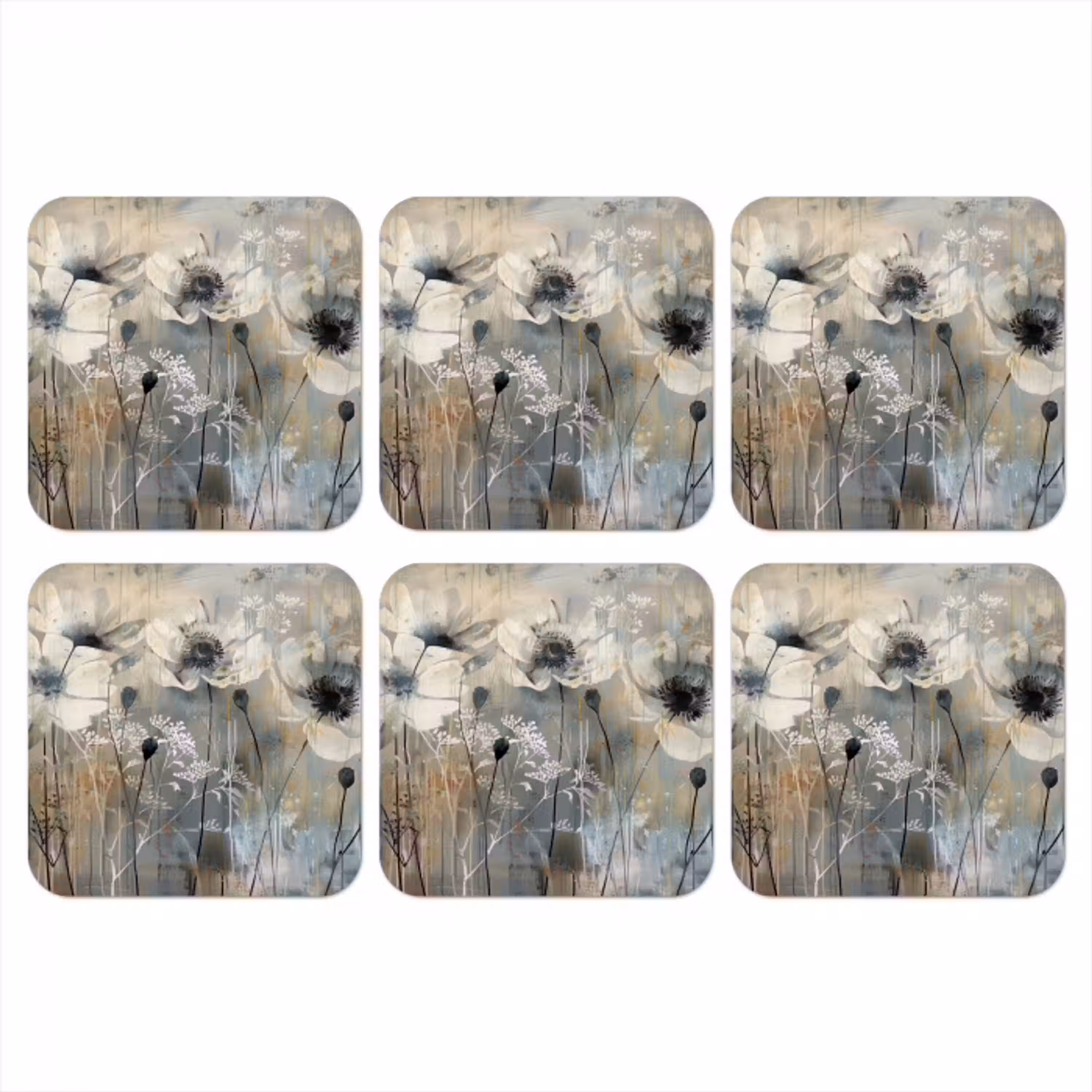 Bloemen - Planten - Grijs - Abstract onderzetter kurk middel -3d