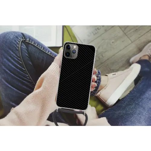 Lijnen - Abstract - Zwart - Grijs - Minimalistisch Hoesje iPhone 12 Pro met koord klein -hand
