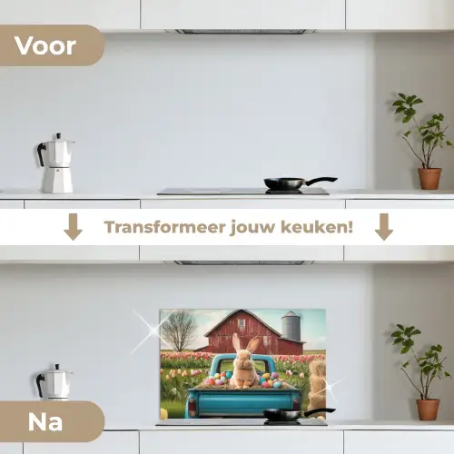 Konijn - Boerderij - Eieren keuken achterwand spatscherm klein -voor_na_NL