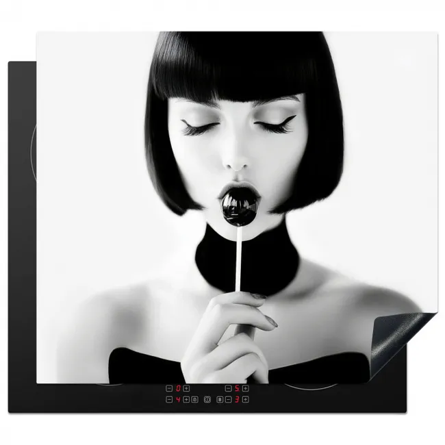 Vrouw - Lolly - Zwart - Wit Inductie beschermer vinyl 3mm middel -3d