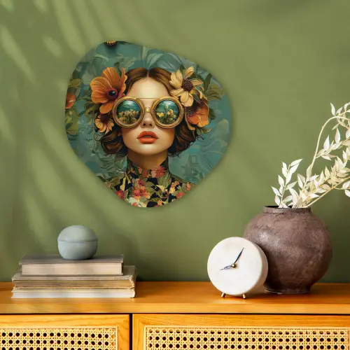 Vrouw - Bloemen - Vlinders - Natuur - Vintage Wandcirkel Organisch Forex 3mm klein -sfeer2