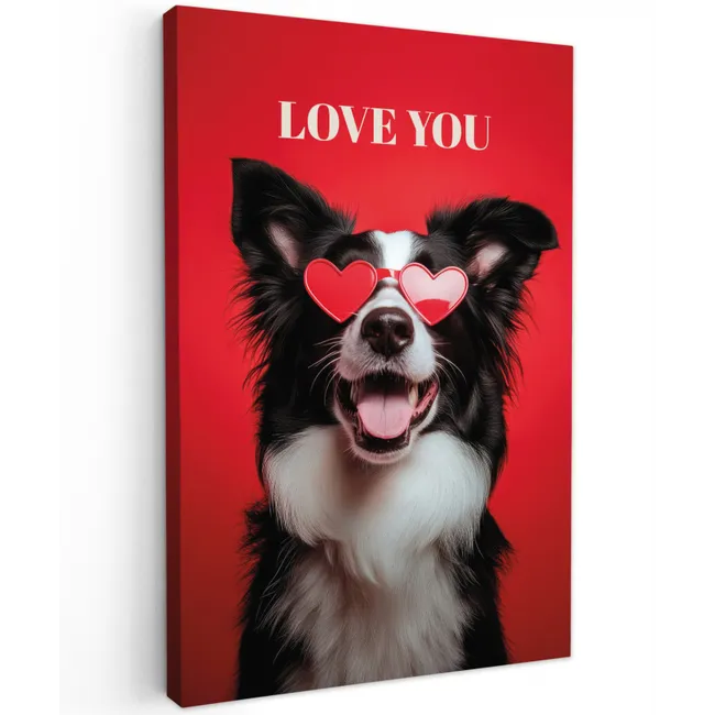 Hond - Hartjesbril - Loveyou - Rood Tuinposter op houten frame 2 cm dik klein -3d