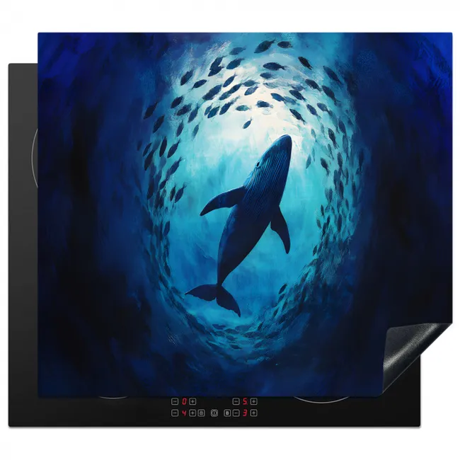 Walvis - Vissen - Donkerblauw Inductie beschermer vinyl 3mm middel -3d