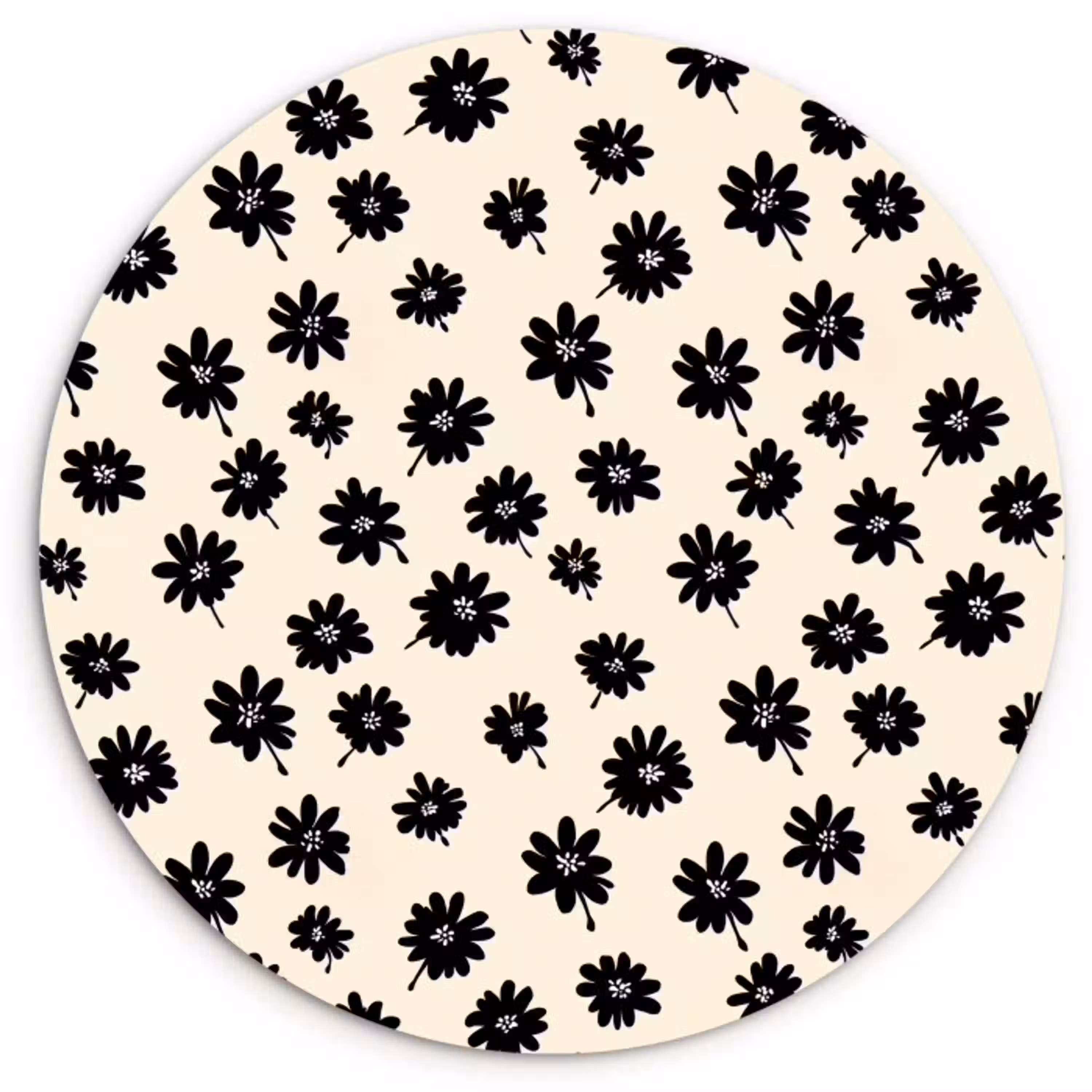 Madeliefjes - Grafisch - Zwart - Beige Wandcirkel kunststof plaat 5mm dik klein 188 -3d