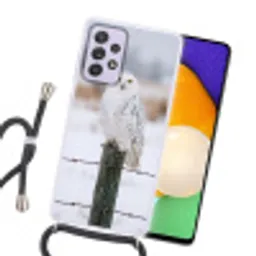 Sneeuwuil - Hek - Sneeuw - Wit Hoesje Samsung Galaxy A52 5G met koord klein -sfeer1