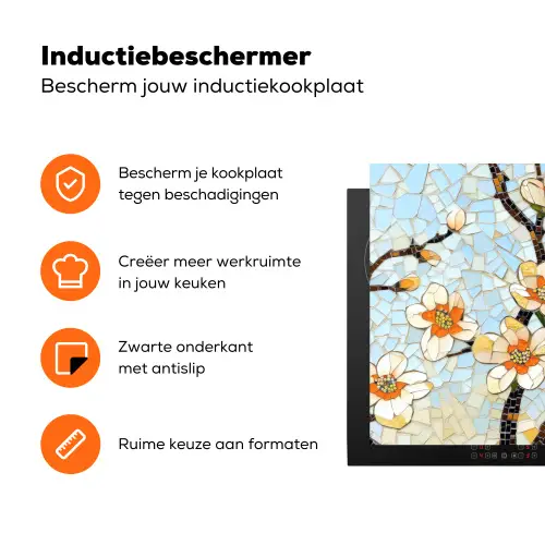 Bloesems - Wit - Mozaïek - Tak Inductie beschermer vinyl 3mm klein -zzzzzzz-td-ups