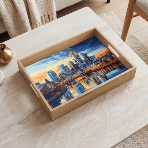 Zonsondergang Frankfurt - Stad - Skyline - Water Dienblad Rechthoek middel -sfeer1