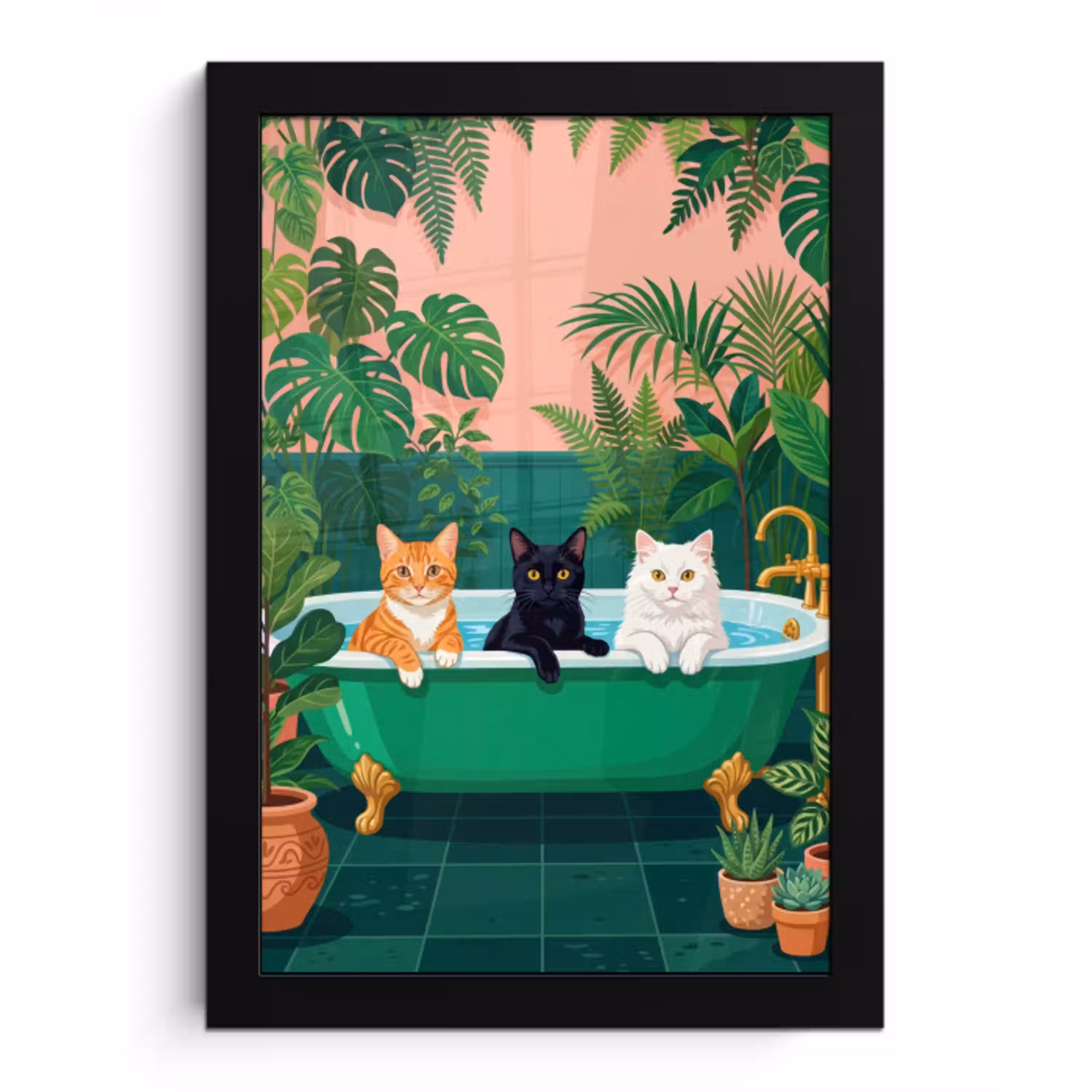 Badkamer - Kattenparade - Kleurrijk fotolijst zwart zonder passe partout klein -3d