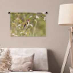 Putter - Bloesem - Lente - Natuur - Kleurrijk Wandkleed katoen klein -sfeer4