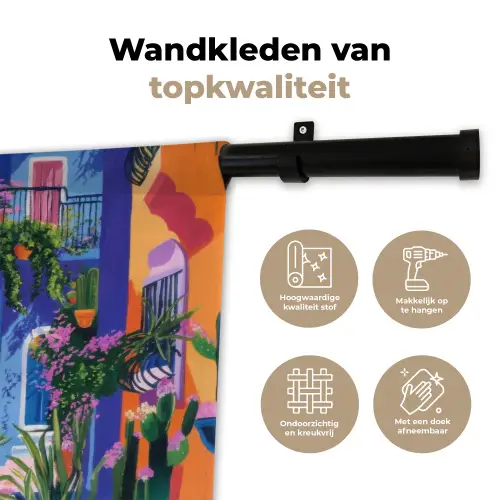 Geel - Blauw - Oranje - Huis Wandkleed katoen klein -sfeer2