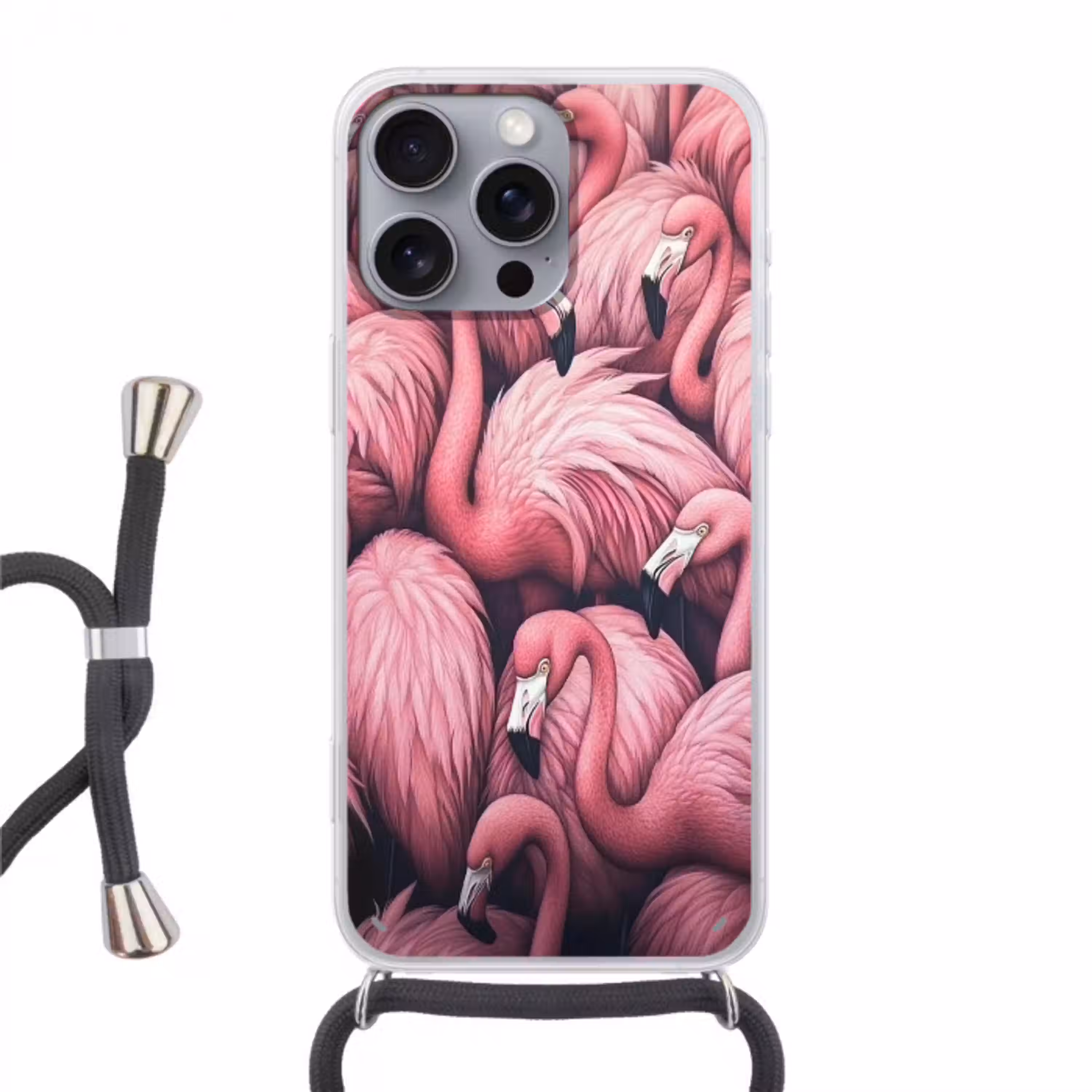 Flamingo - Roze - Dieren Hoesje iPhone 16 Pro Max met koord klein -3d
