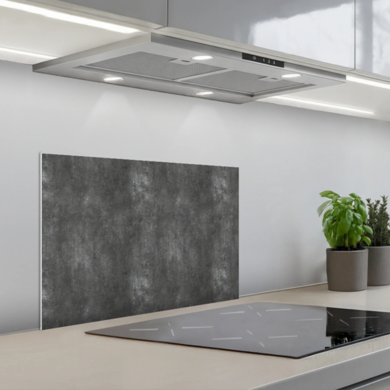 Donkergrijs - Ruw - Beton keuken achterwand spatscherm klein 900 -3d_schuin