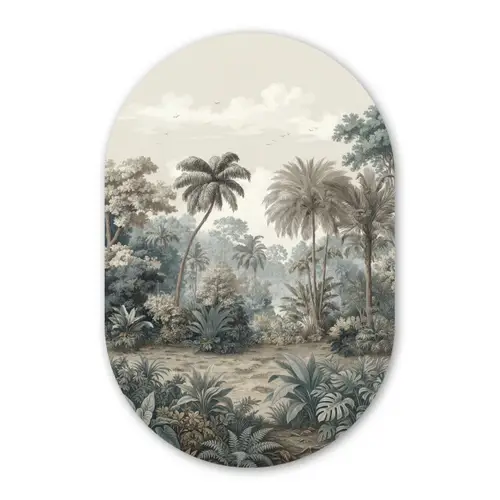 Tropisch - Landschap - Illustratie Wandcirkel Ovaal Forex klein -3d
