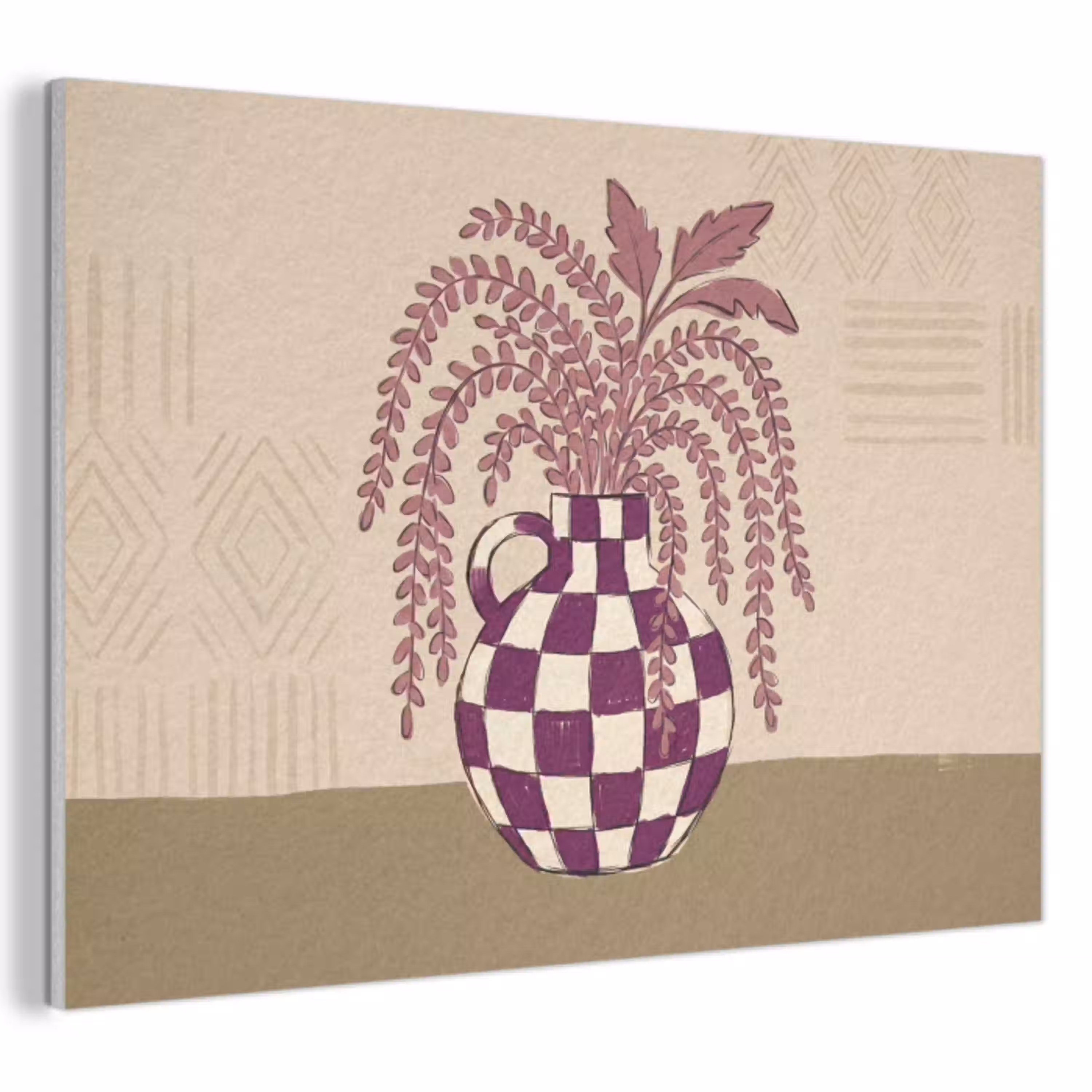 Vaas - Geruit - Planten - Modern - Paars PET vilt klein -3d