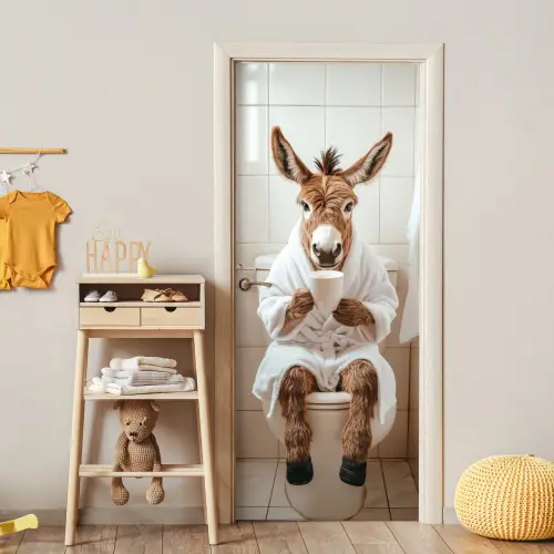 Ezel - WC - Grappig - Badjas - Dier deurposter klein -sfeer4