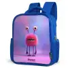Roze harig monster met grote ogen Kinderrugzak - Blauw middel -schuin