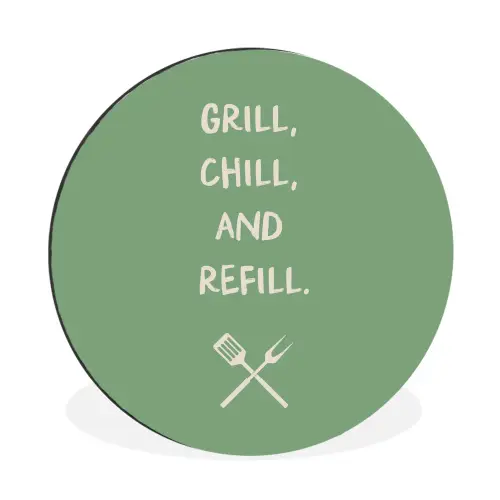 Grill - Groen - Zomer - Quote Wandcirkel aluminium klein -3d