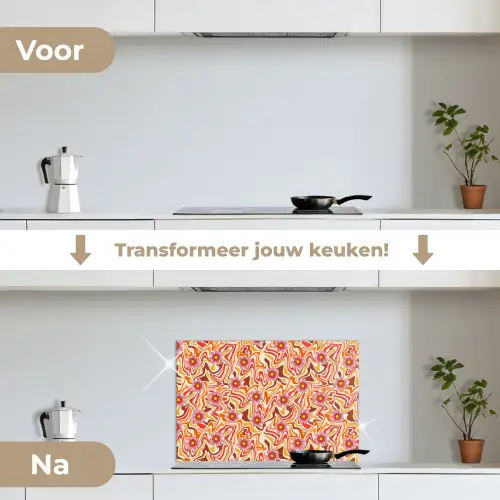 Retro - Bloemen - Patroon keuken achterwand spatscherm klein 900 -voor_na_NL