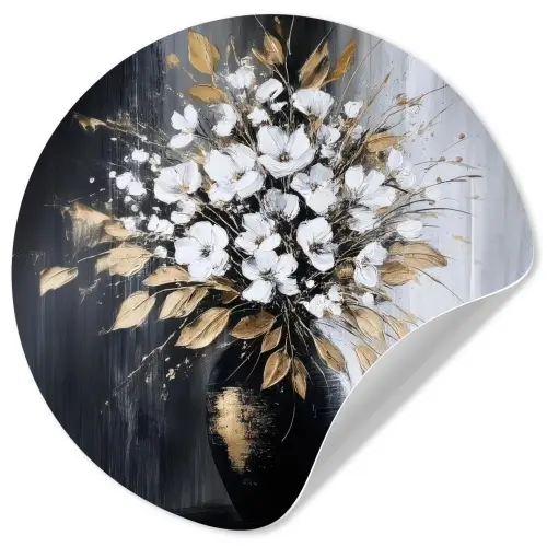 Bloemen - Wit - Vaas - Abstract Wandcirkel behangsticker klein -3d